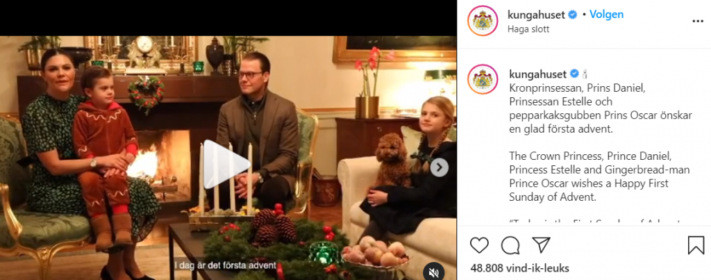 Screenshot Instagram Kungahuset Advent Video November 2020 Victoria Daniel