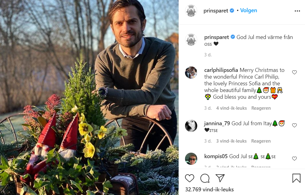 Carl Philip Screenshot Instagram Kerst 2020
