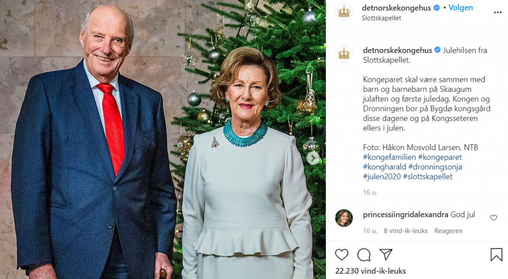 Harald En Sonja Van Noorwegen Kerstfoto Screenshot Instagram December 2020