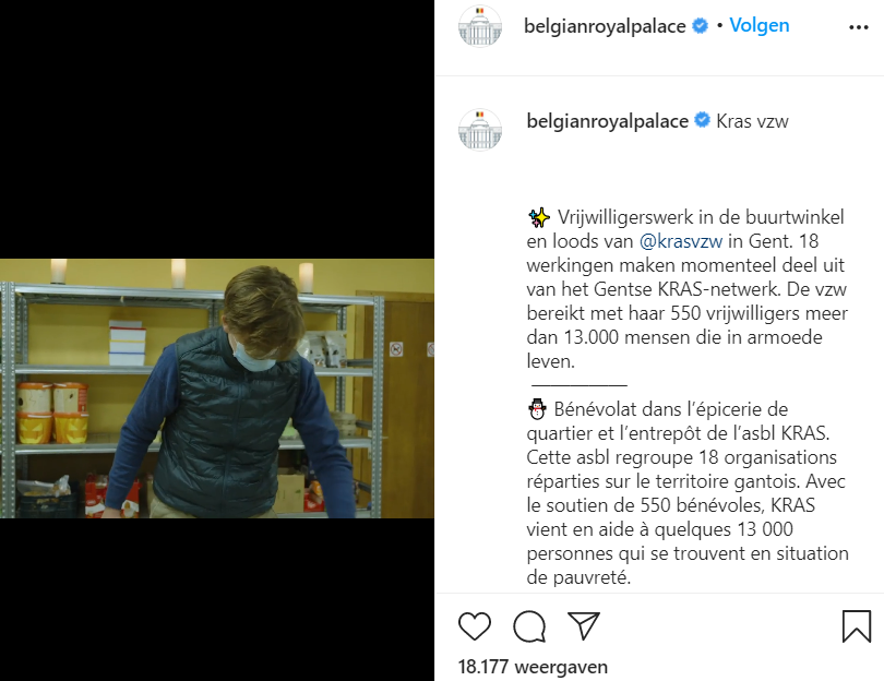 Instagram Screenshot Belgische Royals Vrijwilligerswerk December 2020