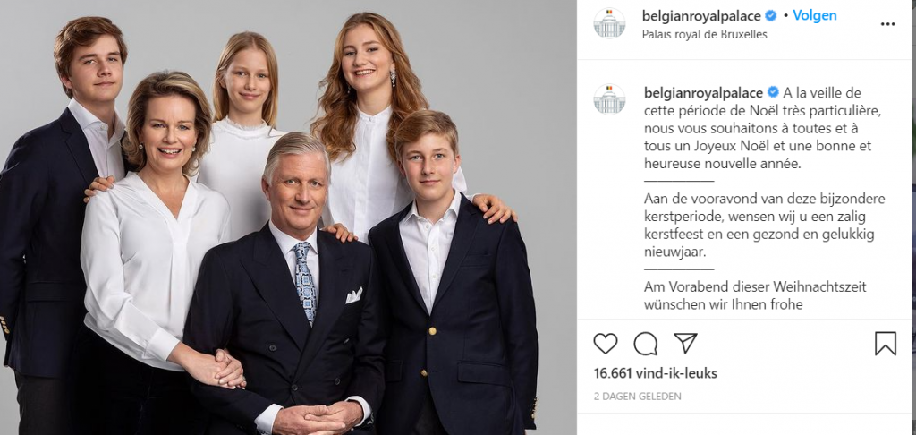 Kerstgroet Belgische Royals België Filip Mathilde Screenshot Instagram December 2020