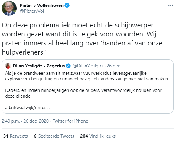 Screenshot Twitter Pieter Van Vollenhoven December 2020