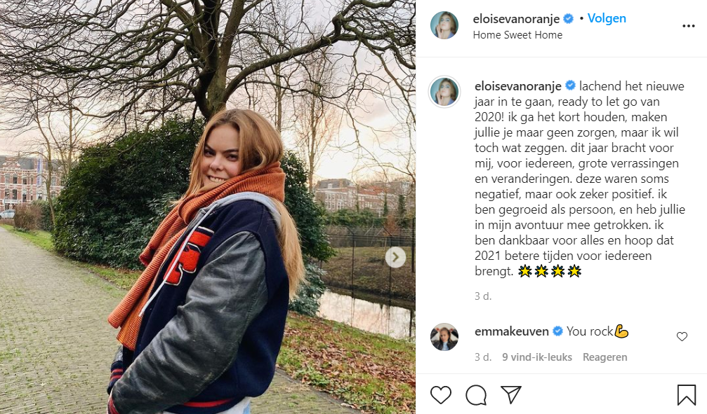 Eloise Nieuwjaarsberichtje Screenshot Instagram