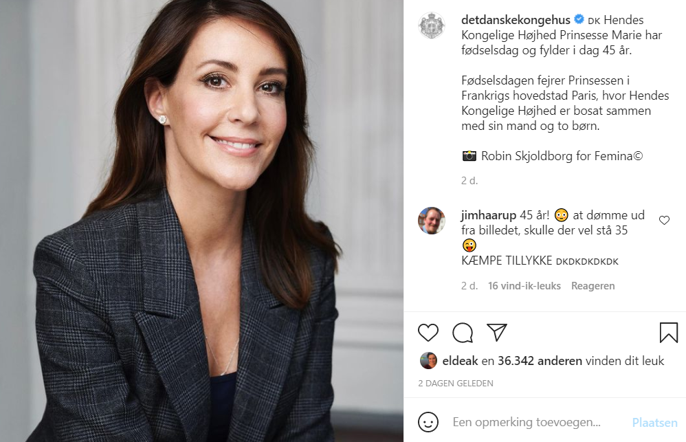 Marie Van Denemarken Screenshot Instagram Portretfoto Verjaardag Februari 2021
