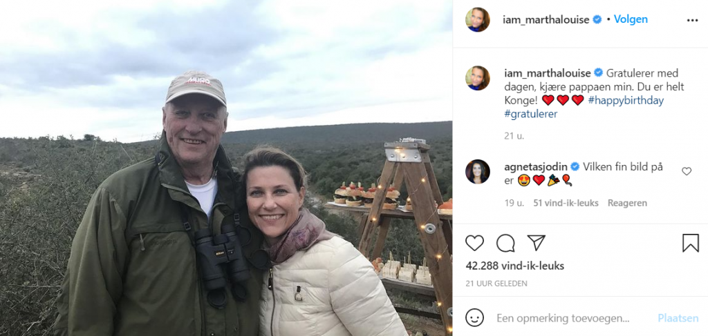 Märtha Louise Felicitatie Koning Harald Screenshot Instagram Februari 2021