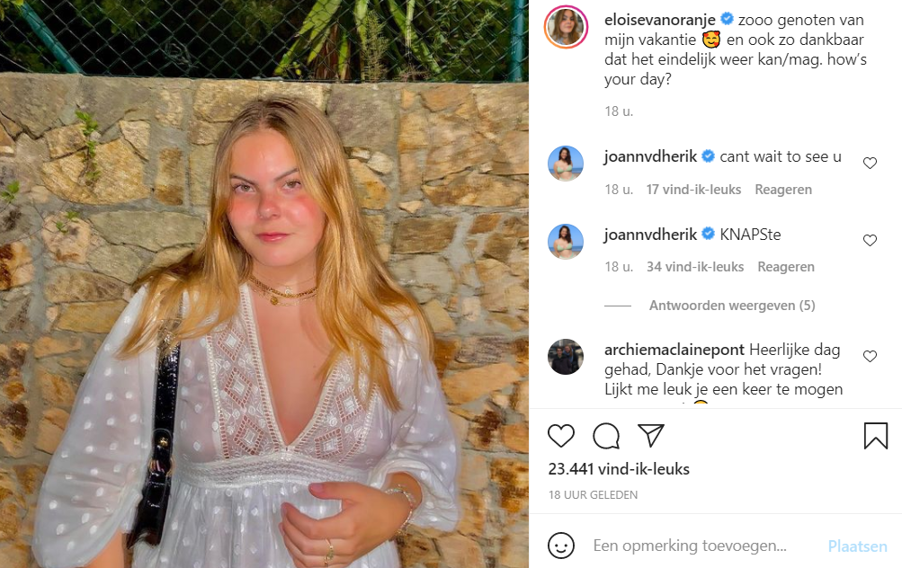 Eloise Vakantiefoto Screenshot Instagram Augustus 2021