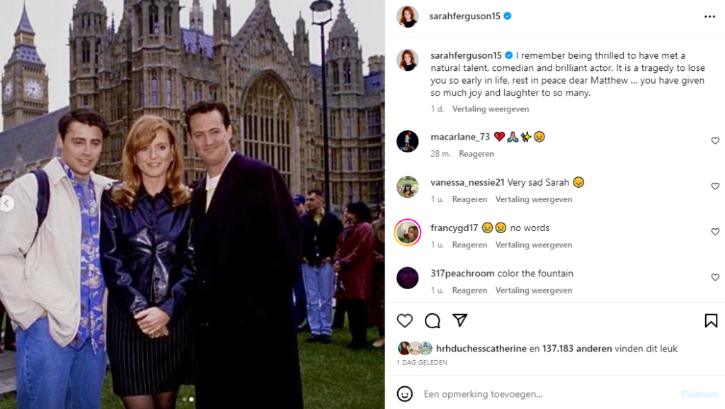Screenshot 2 Sarah Ferguson Matthew Perry Instagram Oktober 2023