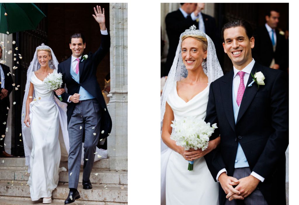 Belgische Prinses maria-Laura en haar echtgenoot op de bruiloft in Brussel