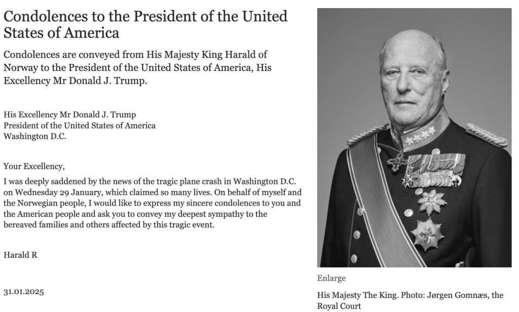 Condoleance Koning Harald Donald Trump Vliegtuigcrash