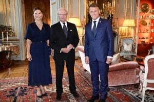 Kroonprinses Victoria, koning Carl Gustaf en premier Macron - ANP