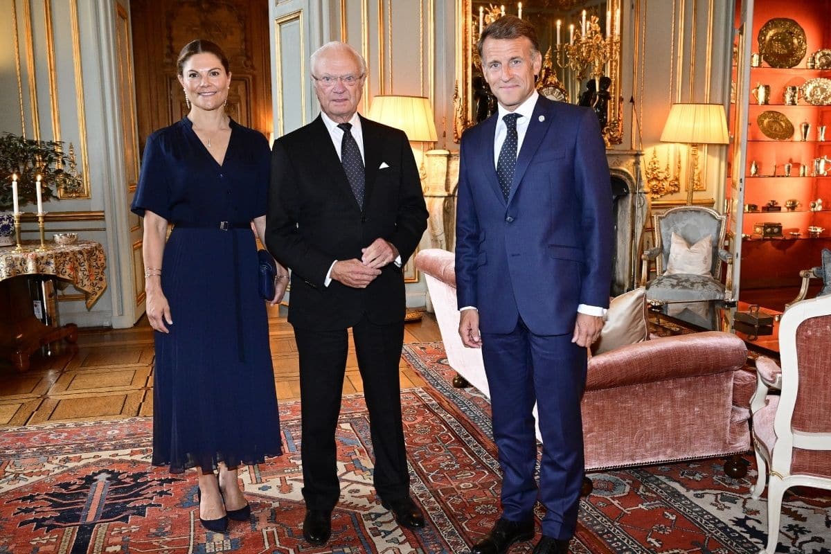 Kroonprinses Victoria, koning Carl Gustaf en premier Macron - ANP